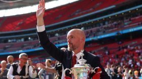 Erik ten Hag reacts after Man Utd's win vs Brentford